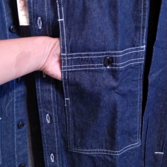 Men's Dark Wash Denim Fashion Work shirt Complete With XXL Double Pockets - Picture 5 of 5